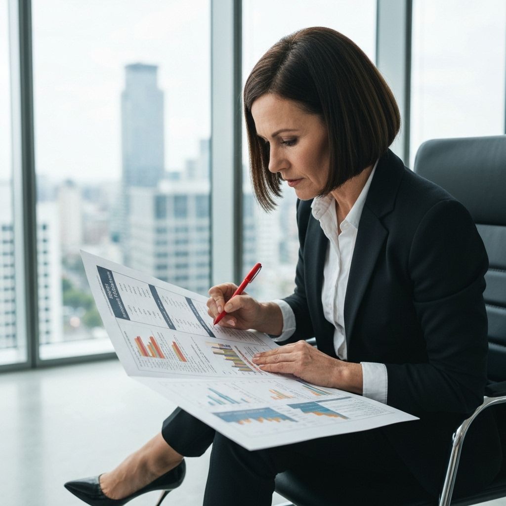 Real estate investor reviewing property portfolio with financial charts